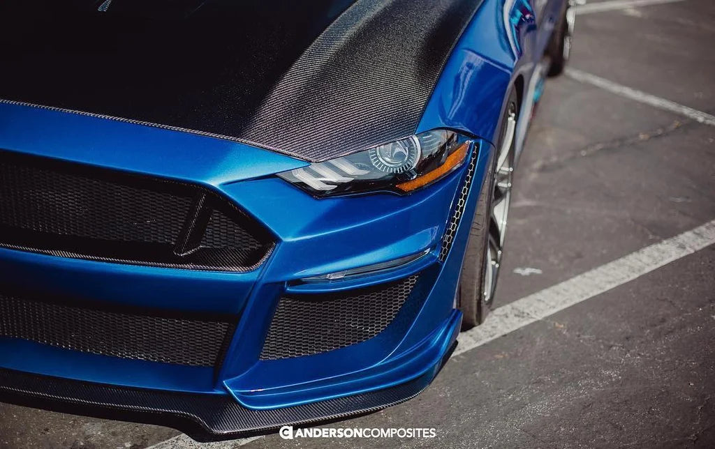 Anderson Composites 2018-2023 FORD MUSTANG TYPE-ST (GT500 STYLE) FIBERGLASS FRONT BUMPER WITH CARBON FIBER GRILLE/FRONT LIP