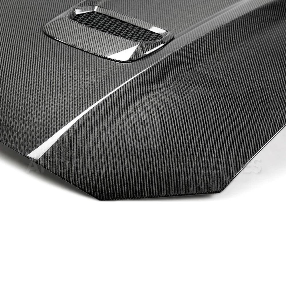 2018-2023 FORD MUSTANG TYPE-OE DOUBLE SIDED CARBON FIBER HOOD