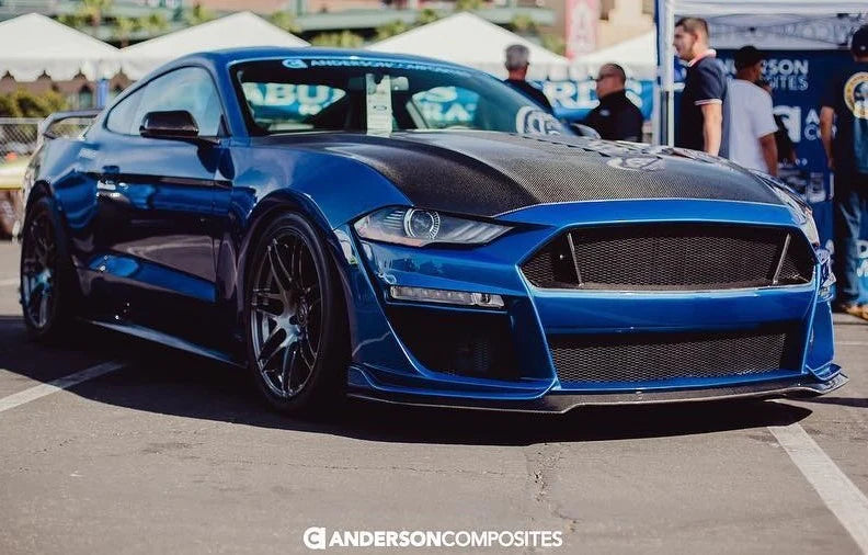 Anderson Composites 2018-2023 FORD MUSTANG TYPE-ST (GT500 STYLE) FIBERGLASS FRONT BUMPER WITH CARBON FIBER GRILLE/FRONT LIP