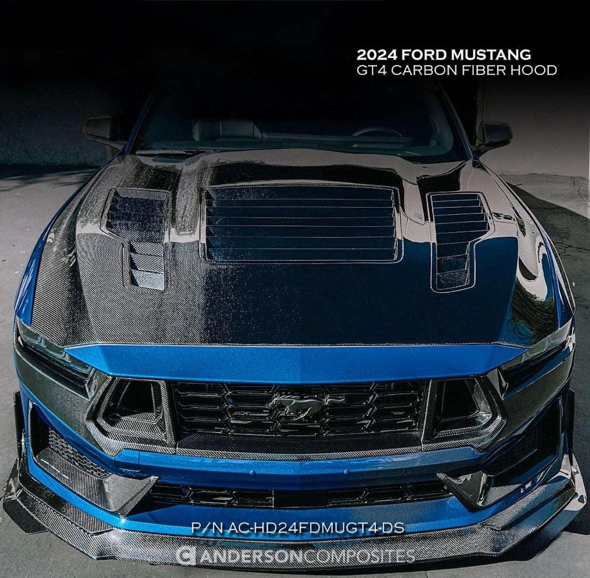 Anderson Composites 2024 Ford Mustang Type-GT4 Double Sided Carbon Fiber Hood