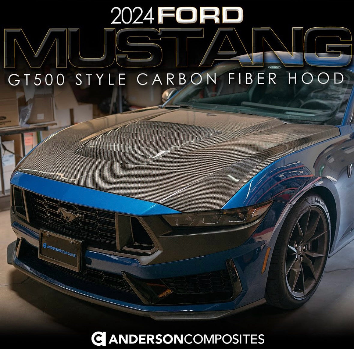 Anderson Composites 2024 FORD MUSTANG TYPE-GT5 DOUBLE-SIDED CARBON FIBER HOOD