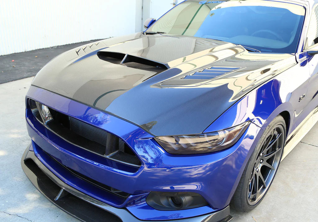 Anderson Composites 2015-2017 MUSTANG DOUBLE SIDED CARBON FIBER RAM AIR HOOD