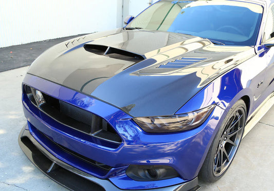 Anderson Composites 2015-2017 MUSTANG DOUBLE SIDED CARBON FIBER RAM AIR HOOD