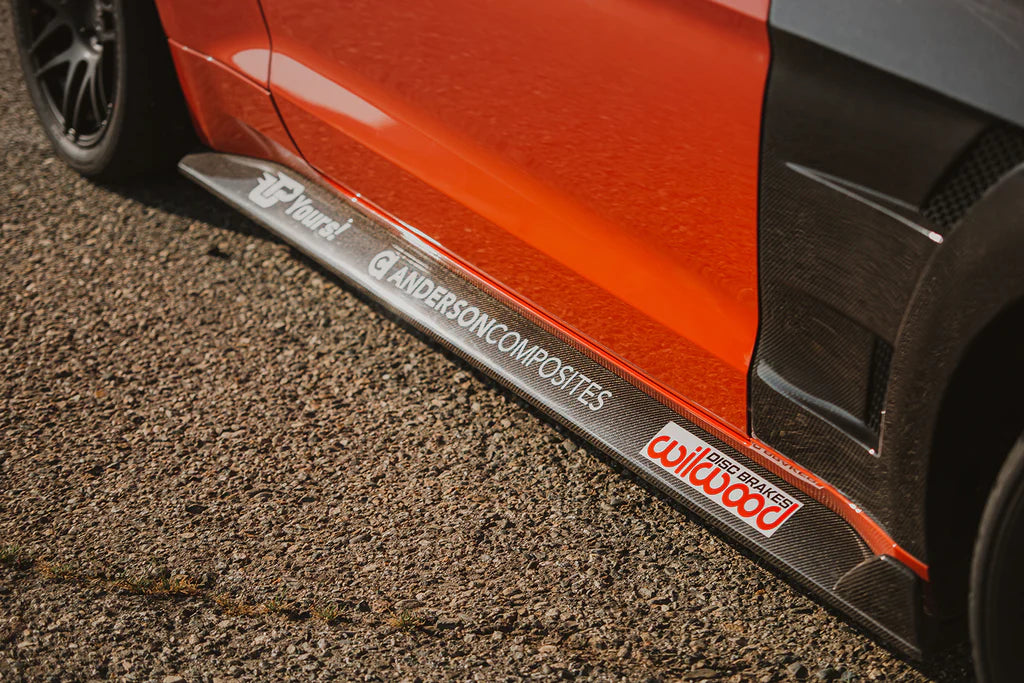 Anderson Composites 2015 - 2023 MUSTANG GT350 STYLE CARBON FIBER SIDE ROCKER PANEL SPLITTERS (PAIR)