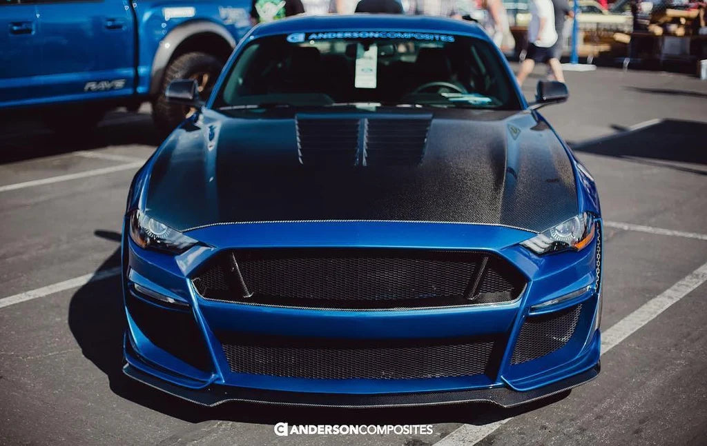 Anderson Composites 2018-2023 FORD MUSTANG TYPE-ST (GT500 STYLE) FIBERGLASS FRONT BUMPER WITH CARBON FIBER GRILLE/FRONT LIP