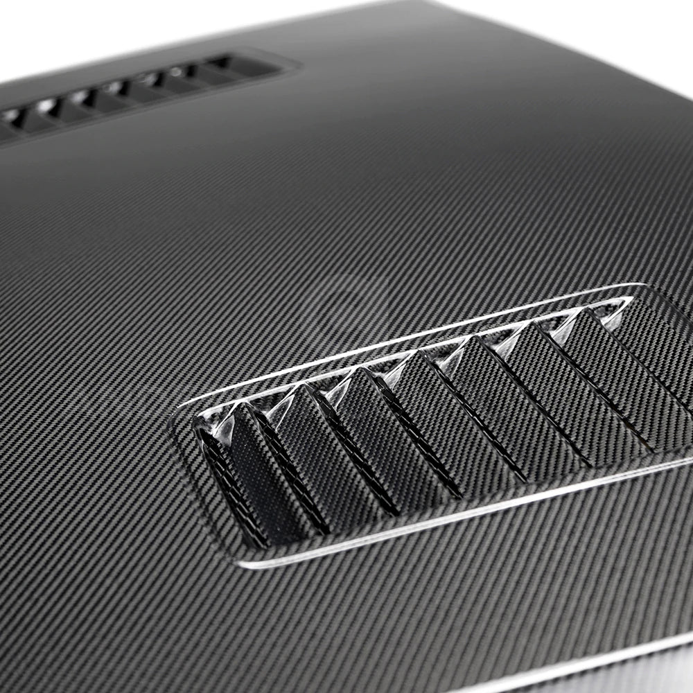 2018-2023 FORD MUSTANG SUPER SNAKE STYLE DOUBLE SIDED CARBON FIBER HOOD