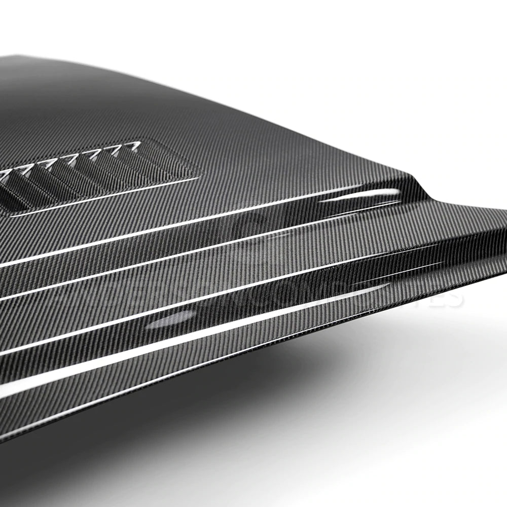 2018-2023 FORD MUSTANG SUPER SNAKE STYLE DOUBLE SIDED CARBON FIBER HOOD