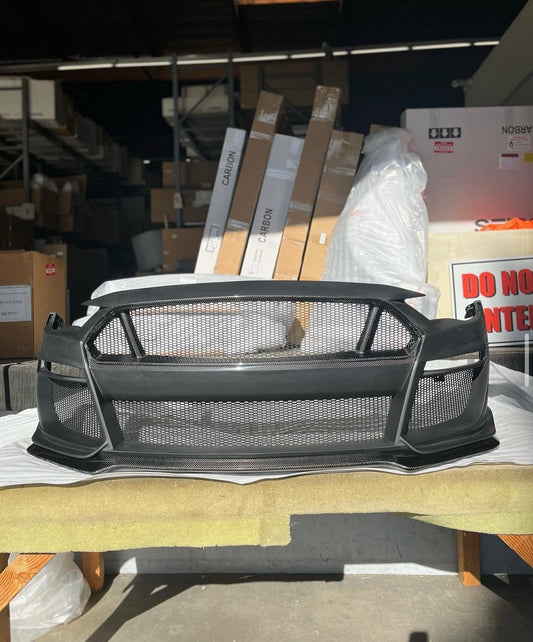 Anderson Composites 2018-2023 FORD MUSTANG TYPE-ST (GT500 STYLE) FIBERGLASS FRONT BUMPER WITH CARBON FIBER GRILLE/FRONT LIP