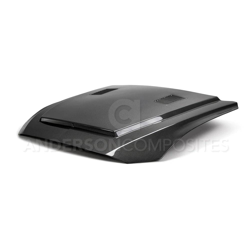 2018-2023 FORD MUSTANG SUPER SNAKE STYLE DOUBLE SIDED CARBON FIBER HOOD