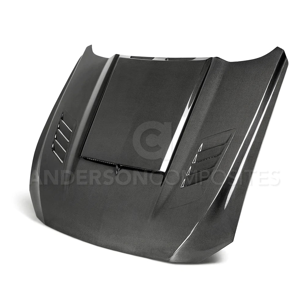 Anderson Composites 2018-2023 FORD MUSTANG RAM AIR DOUBLE SIDED CARBON FIBER HOOD
