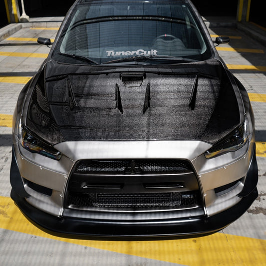 SEIBON CARBON 2008-2015 MITSUBISHI LANCER EVO X DV-STYLE CARBON FIBER HOOD