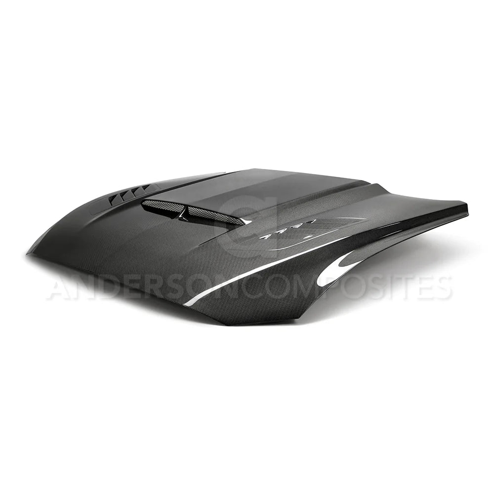 Anderson Composites 2018-2023 FORD MUSTANG RAM AIR DOUBLE SIDED CARBON FIBER HOOD